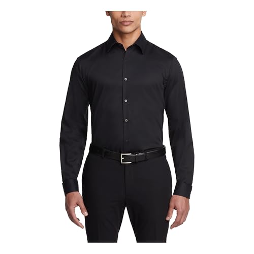 Van Heusen mens Slim Fit Flex Collar Stretch Solid Dress Shirt, Black, 16.5 Neck 32 -33 Sleeve Large US