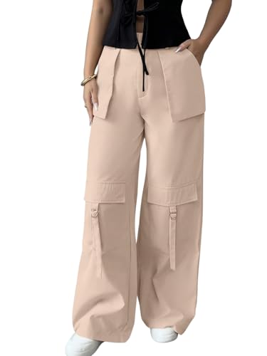 Image of Leriya Fashion Cargo Pants for Woman | Cargo Pants for Women Cotton Wide Leg Utility Fit Flap Pockets | Trousers Fors Women, Relaxed Fit Baggy Pant Airport Outfit for Womens Streetwear Attire
