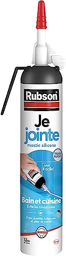 Rubson – Je Jointe Mastic Transparent 200 ml, mastic étanche anti-moisissure en aérosol prêt à l'emploi, mastic silicone durable pour joints sanitaires spécial...