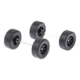 Milageto 4 Stücke 1/64 Skala Räder mit Rad Stange Achsen Ersatzteile für Jungen Diecast Auto Modell Kinder RC LKW Zubehör, Schwarz