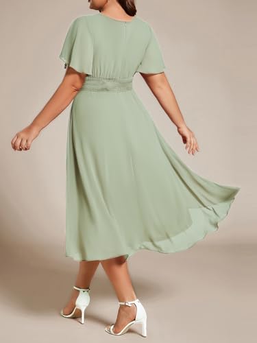 Image of Ever-Pretty Women's Plus Size Formal Wedding Guest Dresses for Curvy Women A Line Chiffon Midi High Low Cocktail Dress