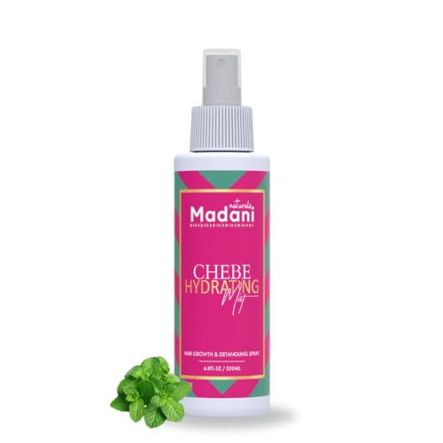 Madani Naturals Chebe Hair Growth & Hydrating Hair Mist, Suitable for All Hair Types, Hair Growth Oil Spray Relieves Dandruff, Balances Scalp pH, & Softens Hair, Chebe, Aloe & Rosemary, 200ml