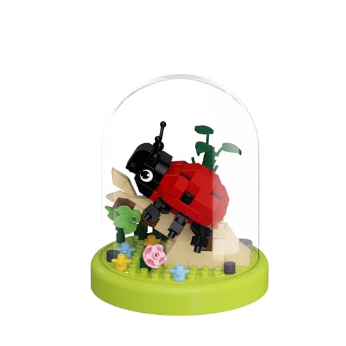 Sacblirr Ladybug Miniature Cute Insects with Mini Flower Building Toy Bouquets with Dust Cover Set Creative AssemblyIdeal for Home Decor Collection Toys