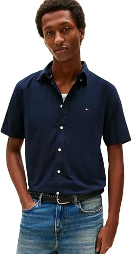 Chemise Tommy Hilfiger bleu en popeline idéale pour le bureau