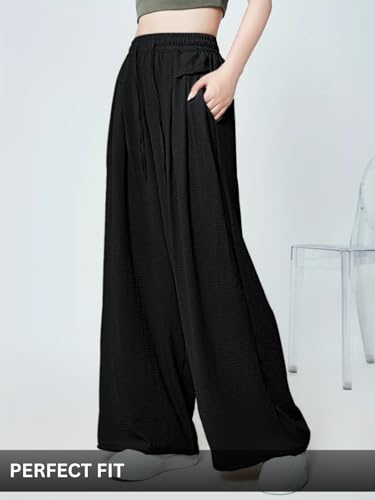 Image of GRECIILOOKS High Waist Polycotton Trousers for Women - Flared Parachute Pants with Side Pockets | Casual Travel Cargo Pants (Available in Plus Size and Value Pack)