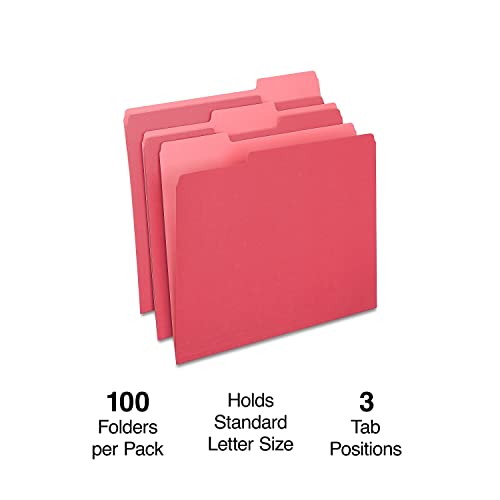 Staples File Folders, 1/3 Cut, Letter Size, Red, 100/Box #TOP1