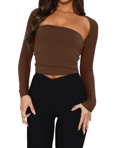 Women 2 Piece Long Sleeve Y2K Cardigan Bolero Shrug Set Strapless Going Out Crop Top 2023 Fashion T-Shirt Tank Tops4