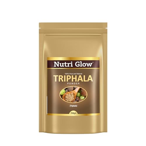 Nutri Glow | Triphala Powder | 8.81 Oz (250 g) | 3 in 1 Amla, Haritaki & Bibhitaki | for Daily Detoxifying, Cleansing & Rejuvenation | Vegan | Ayurveda | Non GMO Supplements for Strengthening Hair Roots| Easy to Mix in Smoothies, Tea and Lattes |Resealable Air Tight Pouch