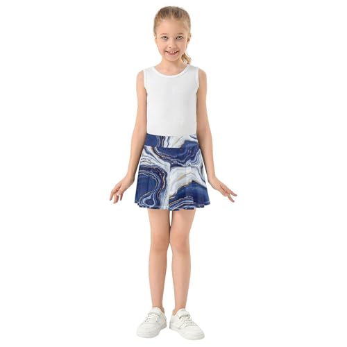 Joisal Tennis Skirts Kids Abstract Marbled Swirls Deep Blue Athletic Shorts for Girls Skorts Blue Pink Pleated 4t3