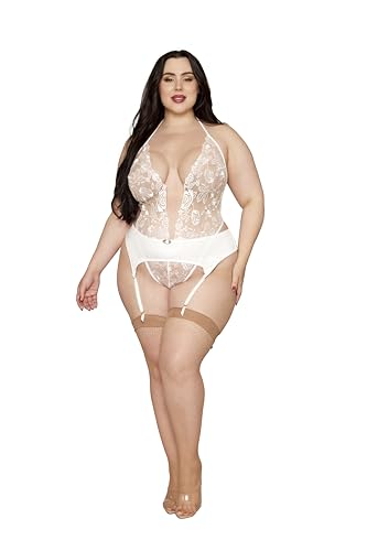 Ourson blanc grande taille Dreamgirl avec porte-jarretelles ajustable sans démarcation hanches