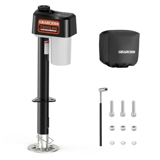 GEARCESS Electric Trailer Jack to 7500LBS,RV Electric Tongue Jack with Built-in Spirit Level for Travel Trailer, 10.24-33.46 Inch Extended,IP65 Waterproof Buttons,5.9 Inch Foot Pad