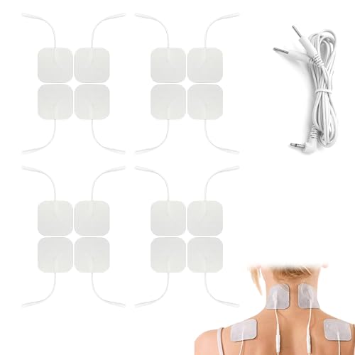 Electrodos para Tens, Electrodos Autoadhesivos, Parches Electroestimulador, Parches Adhesivos Tens Ems Cuadrados, Electrodos Pads, Electrodos Parches para Electroestimuladores, 50x50 mm, 16 Piezas