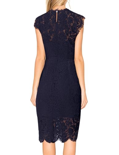 MEROKEETY Women's Sleeveless Lace Floral Elegant Cocktail Dress Crew Neck Knee Length for Party - Image 5