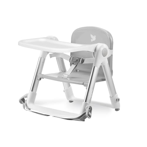 Image of Apramo 3-in-1 Toddler Booster Seat for Kitchen Chair & Dining Table with Removable Tray and Safety Straps, Portable& Foldable Babies Chair for Table, Feeding, Floor & Travel, Grey