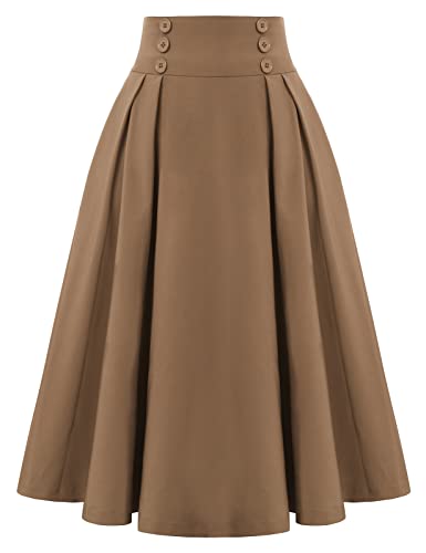 Image of Belle Poque Women's Midi Pleated A-Line Skirts Pockets