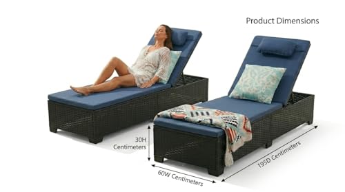 Image of UF Outdoor Poolside Lounger with Adjustable Backrest Sun and Patio Table Chaise Recliner for Terrace Garden Poolside for Relaxation Durable and Stylish- Set of 2 (Brown & Blue)