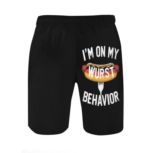 I Am On My Wurst Behavior Funny German Mens Swim Trunks Boys Quick Dry Board Shorts with Mesh Lining2