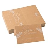 100 Stück Tischkarten aus Kraftpapier (11x8,5cm) - Blanko zum Selbst Beschriften für Hochzeit, Geburtstag & Feiern - Inkl. 'Schön dass du da bist!' Karten, Buffet- & Willkommensschildern