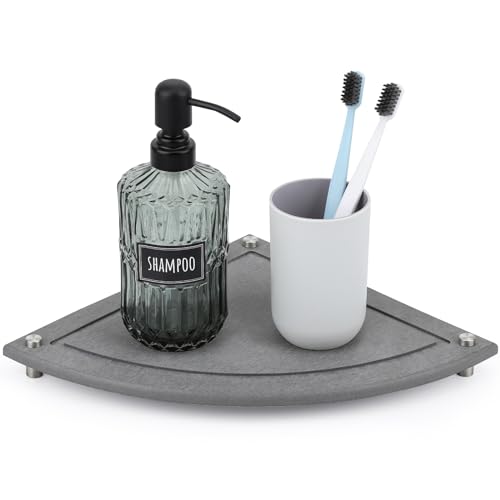Image of Segbeauty Water Absorbing Stone Drying Tray, 9.85in Quick Dry Diatomaceous Earth Corner Countertop Organizer, Corner Sink Shelf Tray for Bathroom Counter, Fast Drying Stone for Kitchen Counter