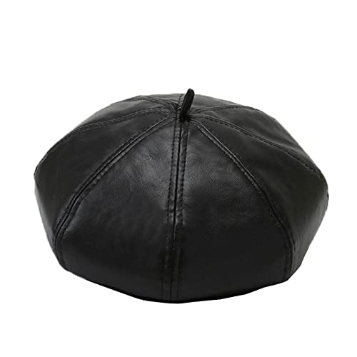 Ralcosuss Women’s Pu Leather Beret Hats French Style Artist Berets Caps Dress Beanie Hat Black #TOP4