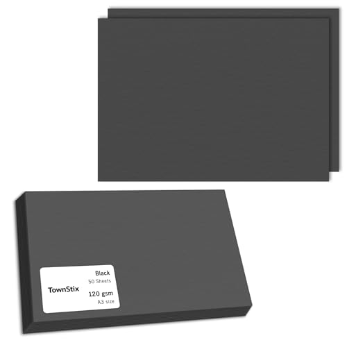 50 Feuilles, 120g - Papier Noir A3, Feuille Noire Cartonné Cartonnée