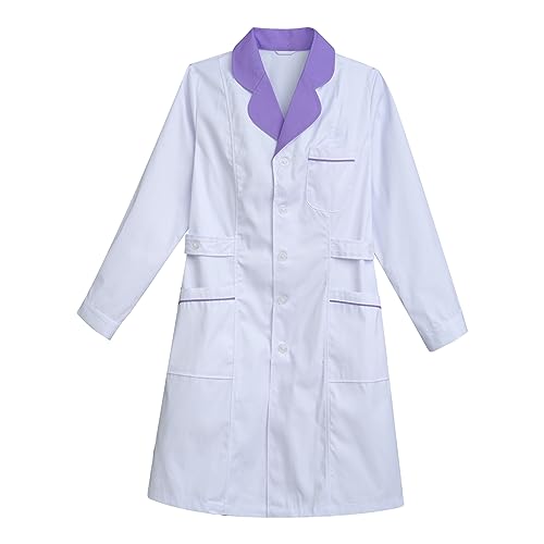 YOOJIA Professional Lab Coat Women Medical Uniform Long Sleeve Chemistry Scientist Workwear with Pocket Purple Curved Lapel Medium