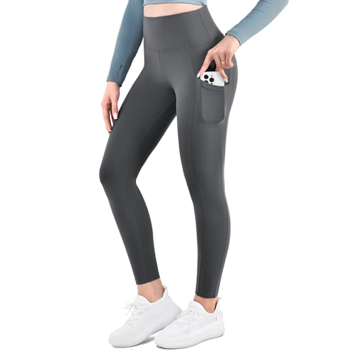 Ipletix High-Waisted Leggings for Women with Pockets Soft Yoga Pants for Gym Workout Grey SM