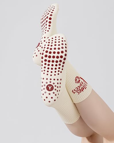 Image of Yawlsow Pilates Grip Socks for Women Yoga Grippy Socks Cute Barre Non Skid Athletic Crew Sticky Sock Workout Hospital