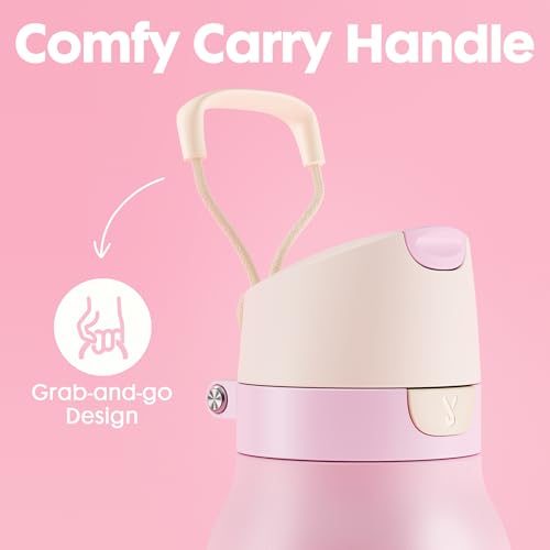 Image of Meoky 24 oz Stainless Steel Slim Water Bottle: Leak Proof Locking Lid, 2-in-1 Straw and Spout, 24 Hours Cold, Top Handle, Fits in Car Cup Holder, Insulated Water Bottle for Backpack, Blush