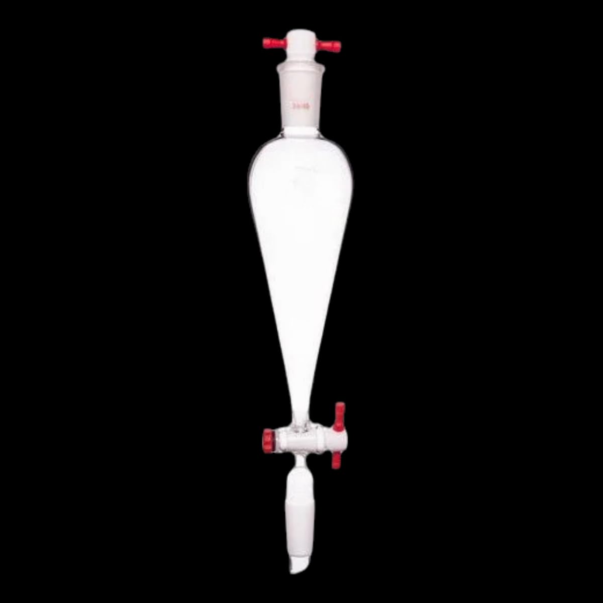 Embudo de decantación de vidrio de borosilicato con juntas 24/40, capacidad de 125 ml/250 ml, llave de paso y tapón de PTFE.(PTFE Stopcock 250ml)