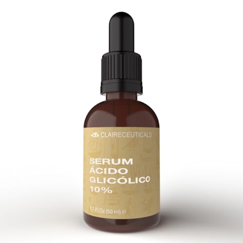 CLAIRECEUTICALS Serum Acido Glicolico 10% para Manchas, Poros y Puntos Negros, 50ml - Exfoliante Facial Mujer y Hombre, Fórmula No Invasiva - Serum Antimanchas con Ácido Glicolico y Acido Hialuronico
