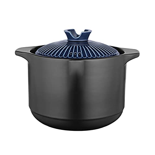 Sopera de cerámica con Doble asa y Tapa para Fuego Abierto, Redonda, de cerámica, Color Negro, cazuela de Barro, Olla de Barro, Resistente al Calor (1,8 l, 3,2 l, 4,5 l, Azul-6 l)
