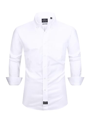 Eagle Men's Long Sleeve Oxford Button Down Shirt, White, Multiple Sizes, Regular Fit, Stretch Collar, Cotton3