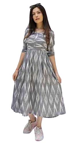 AASIYA Women's Ikkat Cotton Unstitched Kurti Fabric (Ah-143, Grey, Free Size)