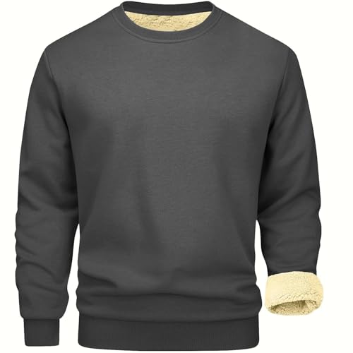 Men's Sherpa Lined Crewneck Sweatshirt Winter Fleece Warm Pullover Long Sleeve Casual Heavyweight Fuzzy Underwear4