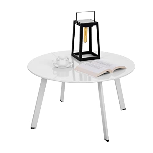Fokebel Table d'appoint, ronde, en métal, basse, avec pieds réglables, pour jardin, canapé, blanche, diamètre x hauteur : 70 x 40 cm