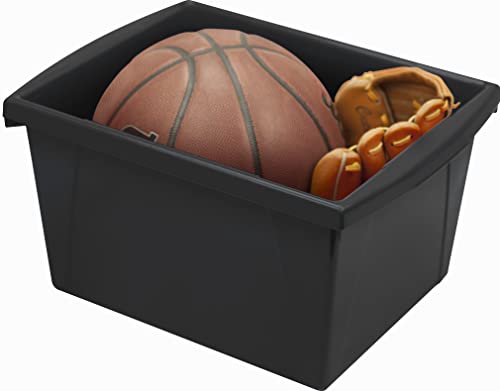 Image of Storex 4 Gallon Storage Bin with Lid - Plastic Classroom Organizer for Books and Supplies, Black, 6-Pack (61427C06C)