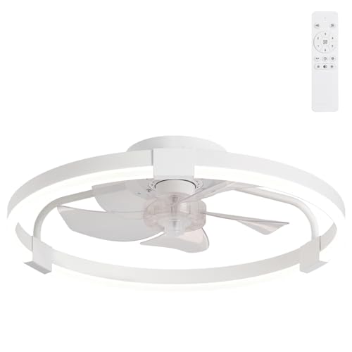 Ventilador Techo con Remoto Silencioso 50cm, Moderno Ventiladores de Techo con Luz Reversible 6 Velocidades Viento, LED Regulable 3 Colores, Temporizador Memoria Intelligente , para Cocina Dormitorio