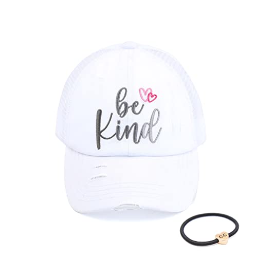 Image of C.C Exclusives Washed Distressed Cotton Denim Criss-Cross Ponytail Hat Baseball Cap Bundle Hair Tie (BT-1007)