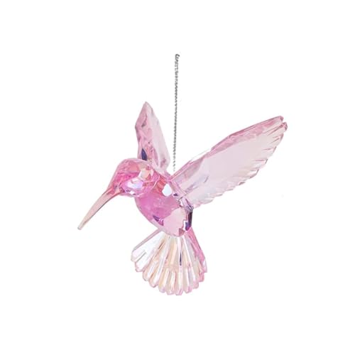 BRBASAP Hummingbird Ornament Acrylic Shiny Iridescent Hanging Bird Figurines for Tree Decor Crystal Glass-Like Charm Pink Hummingbirds Figurines Ideal for Home Party Decorations and Suncatchers