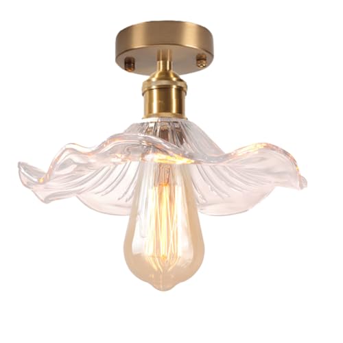 LIGINOK Plafonnier Vintage en Verte Transparent Luminaires Plafonnier Moderne E27 Lustre à Lotus Créatif Abat-jour Luminaire Couloir de Plafond pour Entrée...