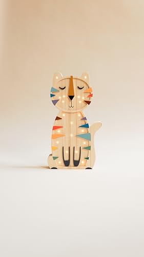 Lampe tigre en bois idée cadeau de naissance originale et déco de fête