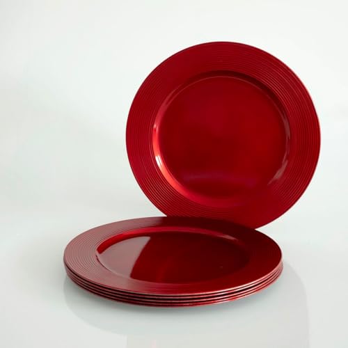 LOLAhome Juego de 6 bajoplatos de Navidad de 33cm (Rojo, 33 cm estriado)