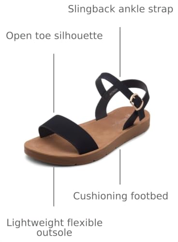 Image of Herstyle Flat Sandals for Women - Open Toe 1 Band Ankle Strap Summer Dressy Sandals, Lightweight Casual Strappy Slip-On Flats with Adjustable Buckle