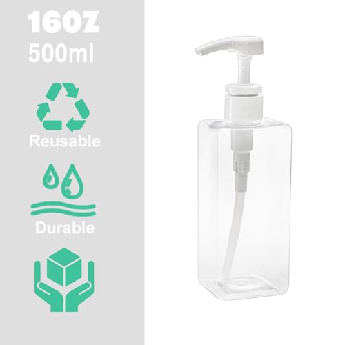 Okllen 12 Pack 16 Oz Plastic Pump Bottles, Empty Refillable Container Liquid Soap Dispenser for Shampoo, Lotion, Cleaning Products, Kitchen, Bathroom, Clear Square4
