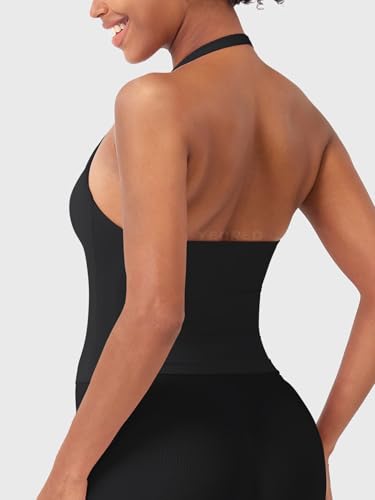 YEOREO SoftHue Women's Impact Halter Tank Top Longline Backless Scoop Neck Built-in Bra Sports Workout Gym Crop Top4