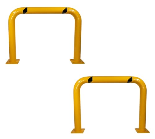 Mytee Products 2 Pack High-Profile Steel Machine Guard Rail Safety Barrier - 36"x48" Yellow Powder Coated w/Black Visibility Stripes Floor Mounted Bolt-on Safety Barrier for Warehouses, Parking Area