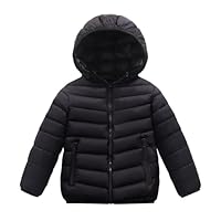 SEAUR Hooded Puffer Jacket Kids Warm Padded Coat Winter Jacket with Two Side Pockets Boys Fleece Lined Coat Black 15-16 Years