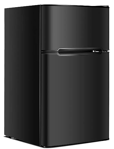 NAFORT Mini Fridge with Freezer 3.2 cu ft. 2-Door Freezer Cooler Refrigerator with Reversible Door, Removable Glass Shelves&Drawer, Mechanical Control for Dorm, Office, Apartment