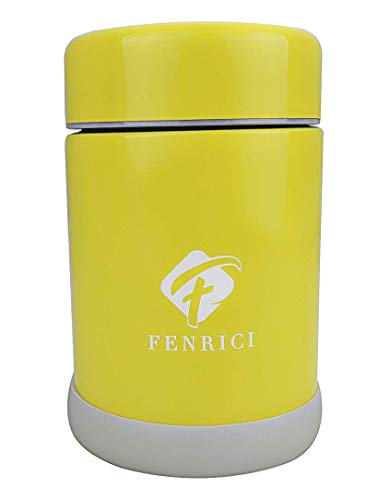 Thermos for Kids By Fenrici, 10 oz, No Plastic Contact With Hot Food, Hot or Cold Food Lunch Container For Kids, BPA-Free, Double-Wall, Durable Stainless Steel Vacuum Insulated Food Jar, Yellow